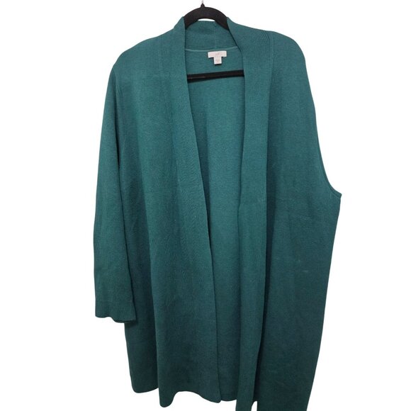 J.Jill Womens Open Front Teal Cardigan Sweater 2X Cotton Blend Ribbed Knit Long - Picture 1 of 8